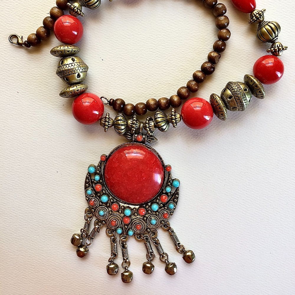 Large ethnic pendant necklace